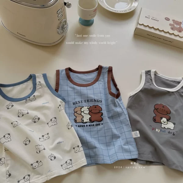 Children Clothing Summer Sport Boys Vest Wholesale Sleeveless T Shirt cartoon comfortable Breathable underwear - 图片 6