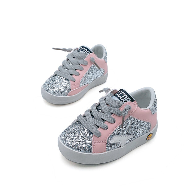 White stars - Pink eyelets - Shining silver shoe handles - Children's shoes - 图片 2