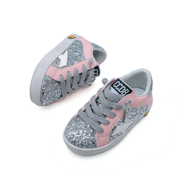 White stars - Pink eyelets - Shining silver shoe handles - Children's shoes - 图片 3