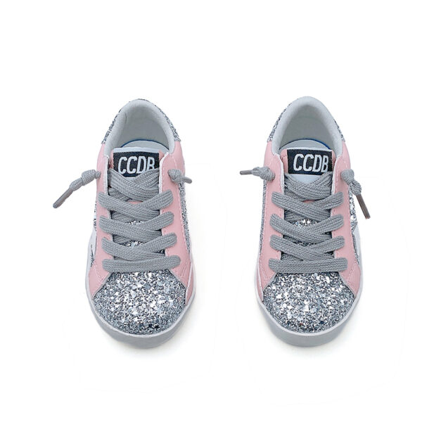 White stars - Pink eyelets - Shining silver shoe handles - Children's shoes - 图片 4