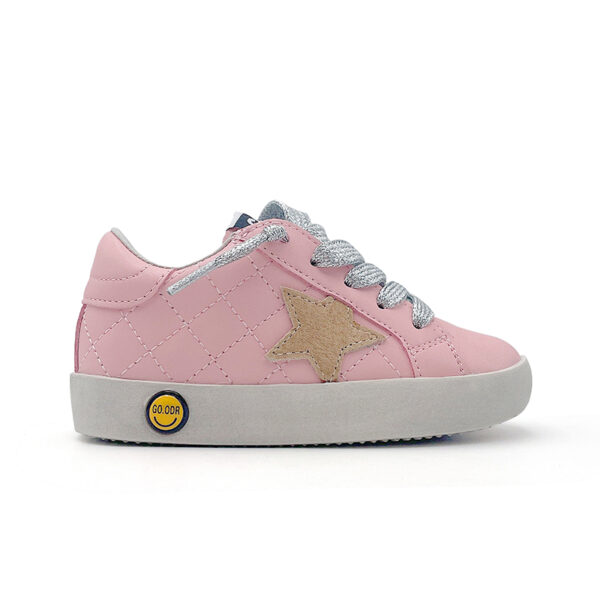 Brown star - Pink eyelets - Pink shoe lift - Children's shoes