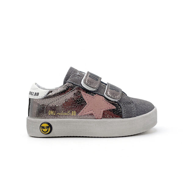 Red star - Grey eyelets - White shoe lift - Children's shoes