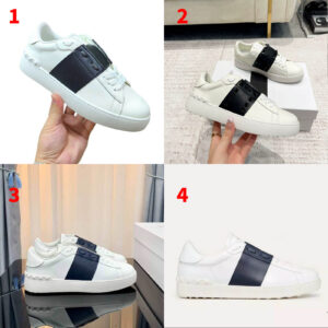 Rockstud Striped Leather Sneakers For Men Women, 15 Colors Luxury Casual Low Top Trainers